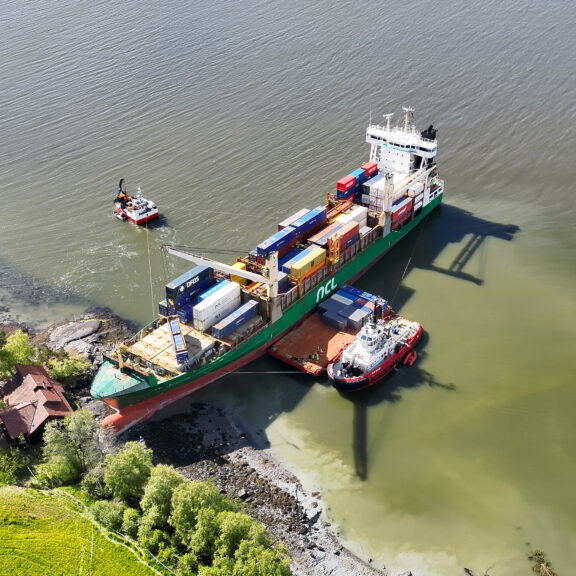 Drone view of the grounded cargo ship near Trondheim